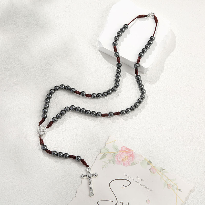The Devout Rosary Hematite Rosary Cross Necklace view 3