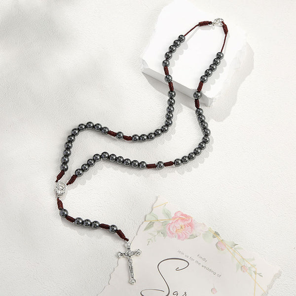 The Devout Rosary Hematite Rosary Cross Necklace view 3