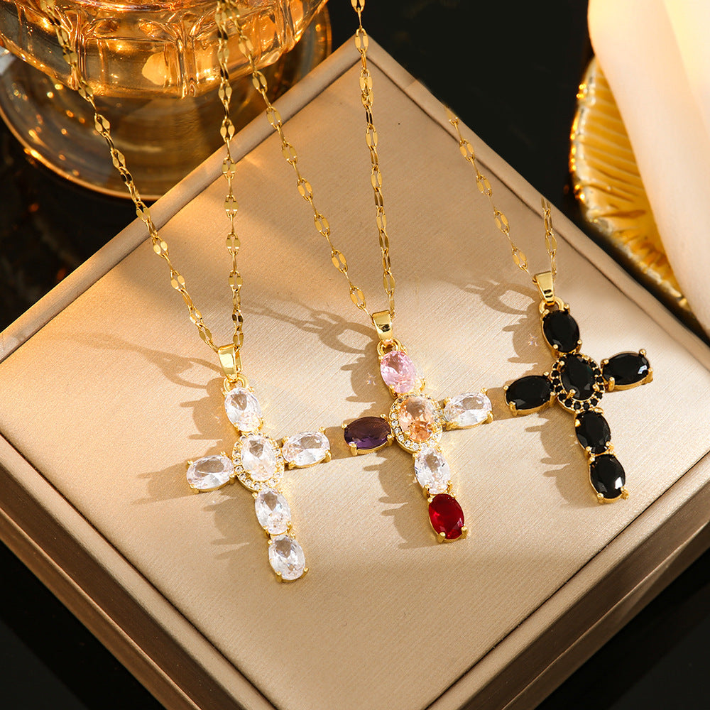 The Obsidian Cross Gold tone Black Zircon Cross Necklace view 5