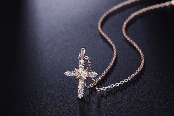 The Stellar Grace - Rose Gold & White Gold Cross Necklace