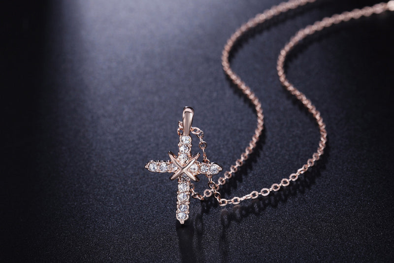 The Stellar Grace - Rose Gold & White Gold Cross Necklace