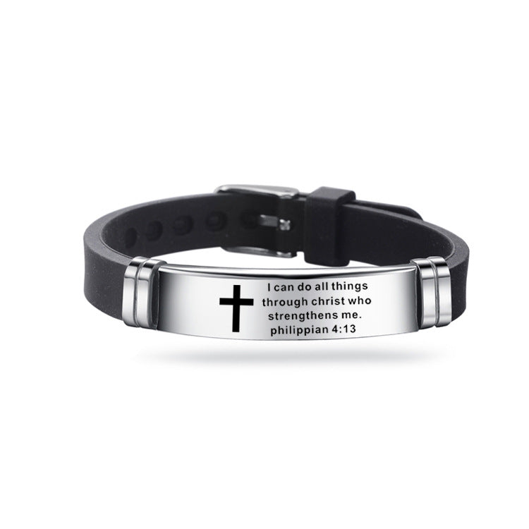 The Scripted Band Stainless Steel Silicone Cross Bracelet