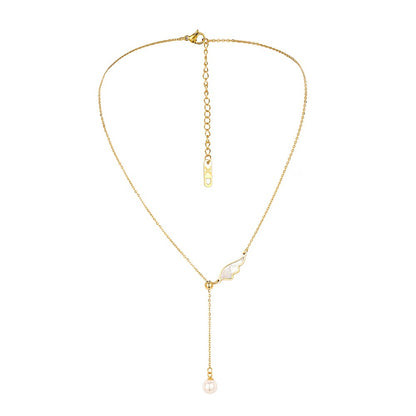 The Angelic Pearl Stainless Steel Angel Wing Pearl Necklace view 4