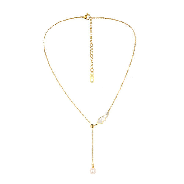 The Angelic Pearl Stainless Steel Angel Wing Pearl Necklace view 4