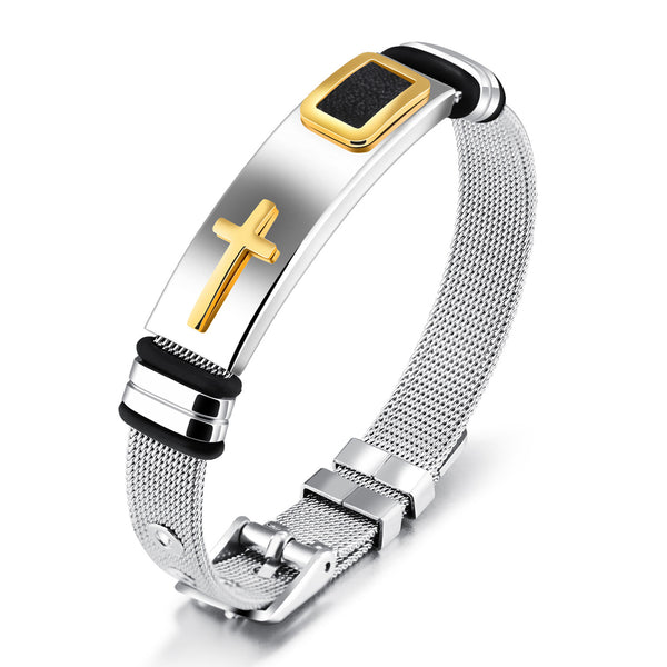 The Crusader Mesh - Gold & Silver Cross Bracelet
