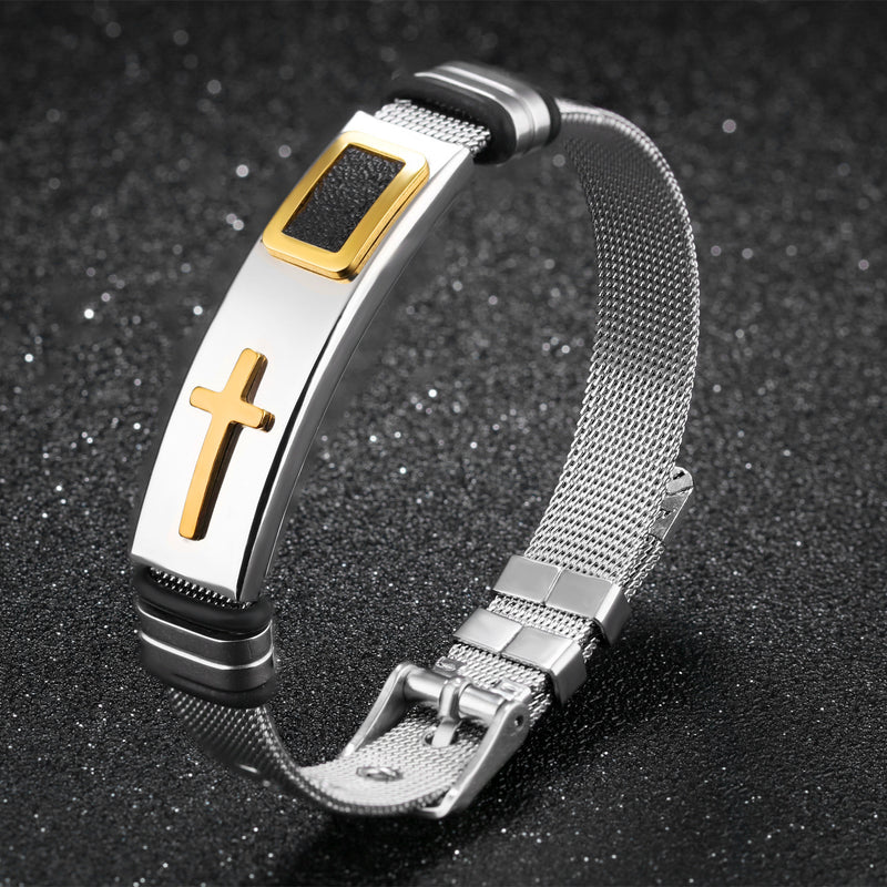 The Crusader Mesh - Gold & Silver Cross Bracelet