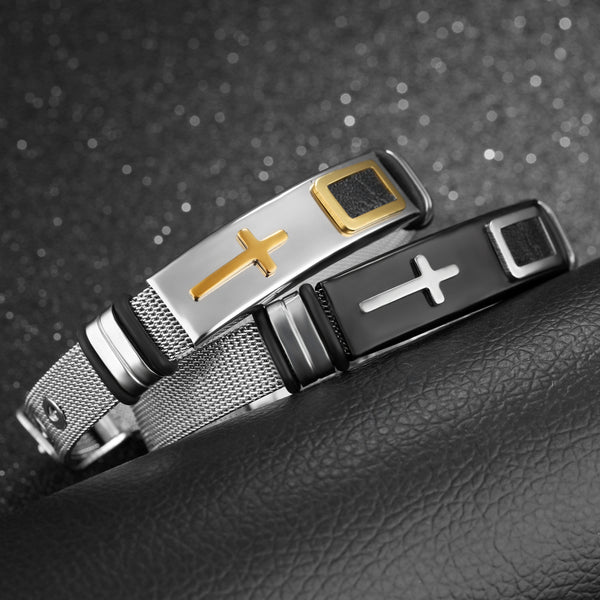 The Crusader Mesh - Gold & Silver Cross Bracelet