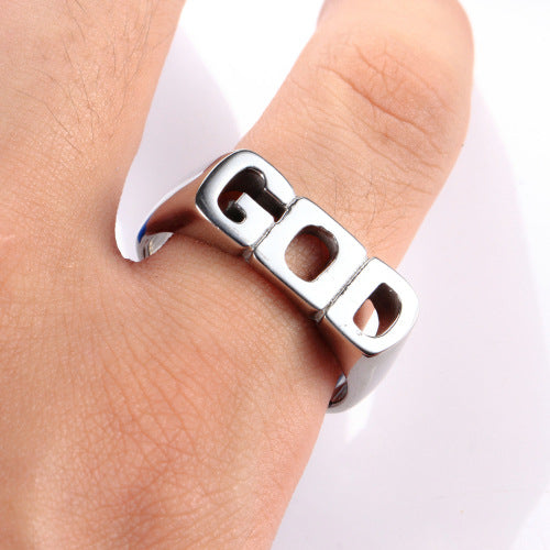 The Sacred Script Stainless Steel GOD Letter Ring view 2