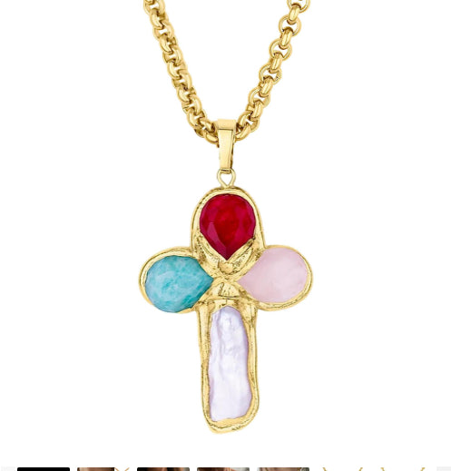 The Gilded Journey Cross Stainless Steel Mixed Gem Cross Necklace view 10