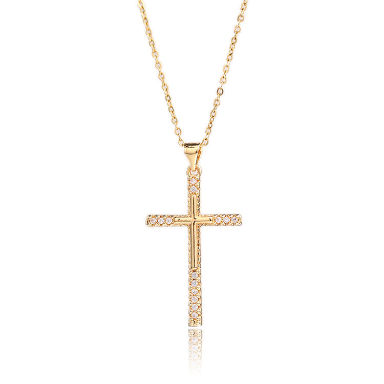 The Sovereign Light - Gold Cross Necklace with Crystals