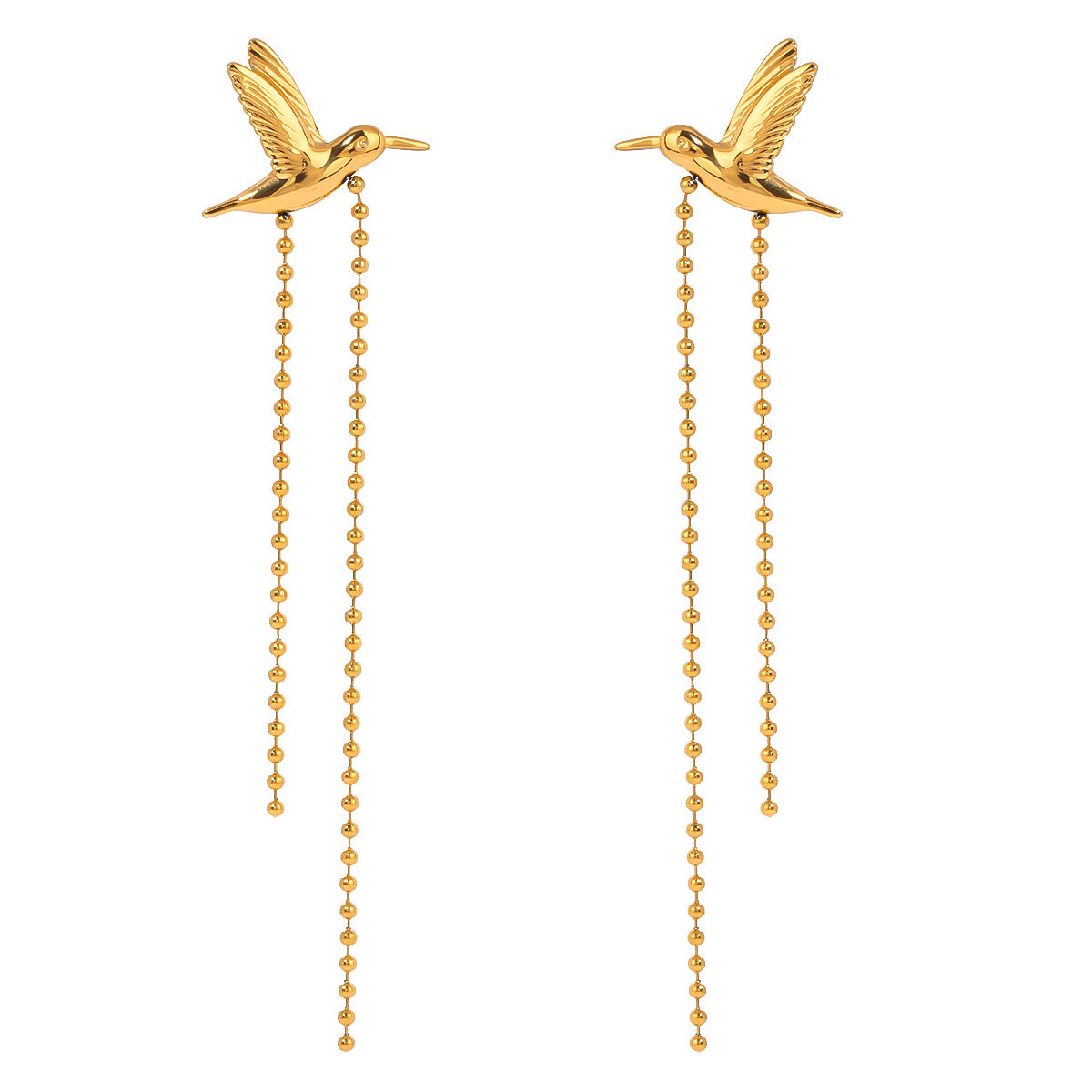 The Golden Flight Stainless Steel Gold Hummingbird Earrings view 6