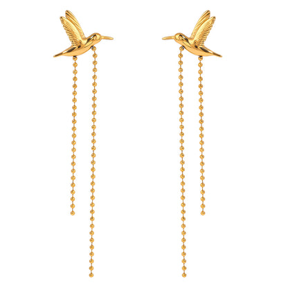 The Golden Flight Stainless Steel Gold Hummingbird Earrings view 6