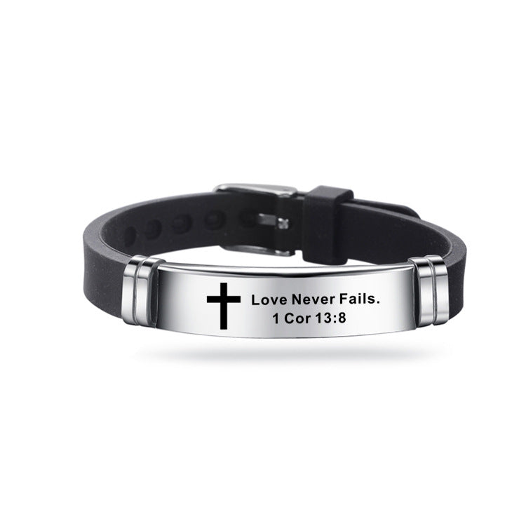 The Scripted Band Stainless Steel Silicone Cross Bracelet view 7