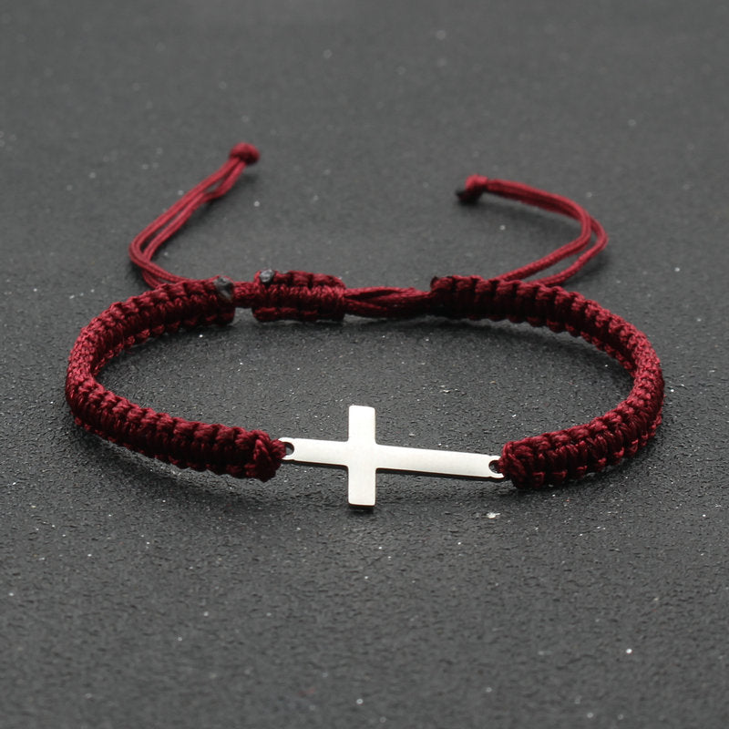 The Woven Devotion Stainless Steel Cross Cord Bracelet view 16