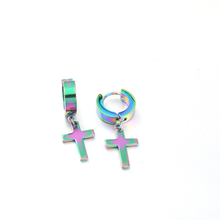 The Rainbow Cross Iridescent Stainless Steel Cross Earrings