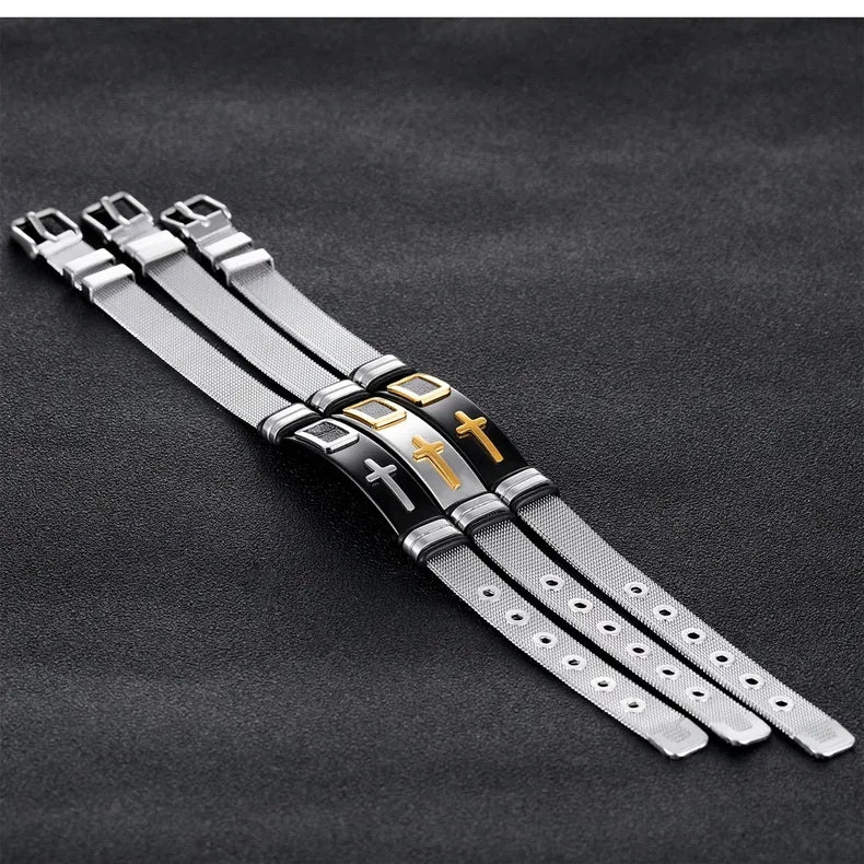 The Gilded Mesh Stainless Steel Mesh Cross Bracelet view 4