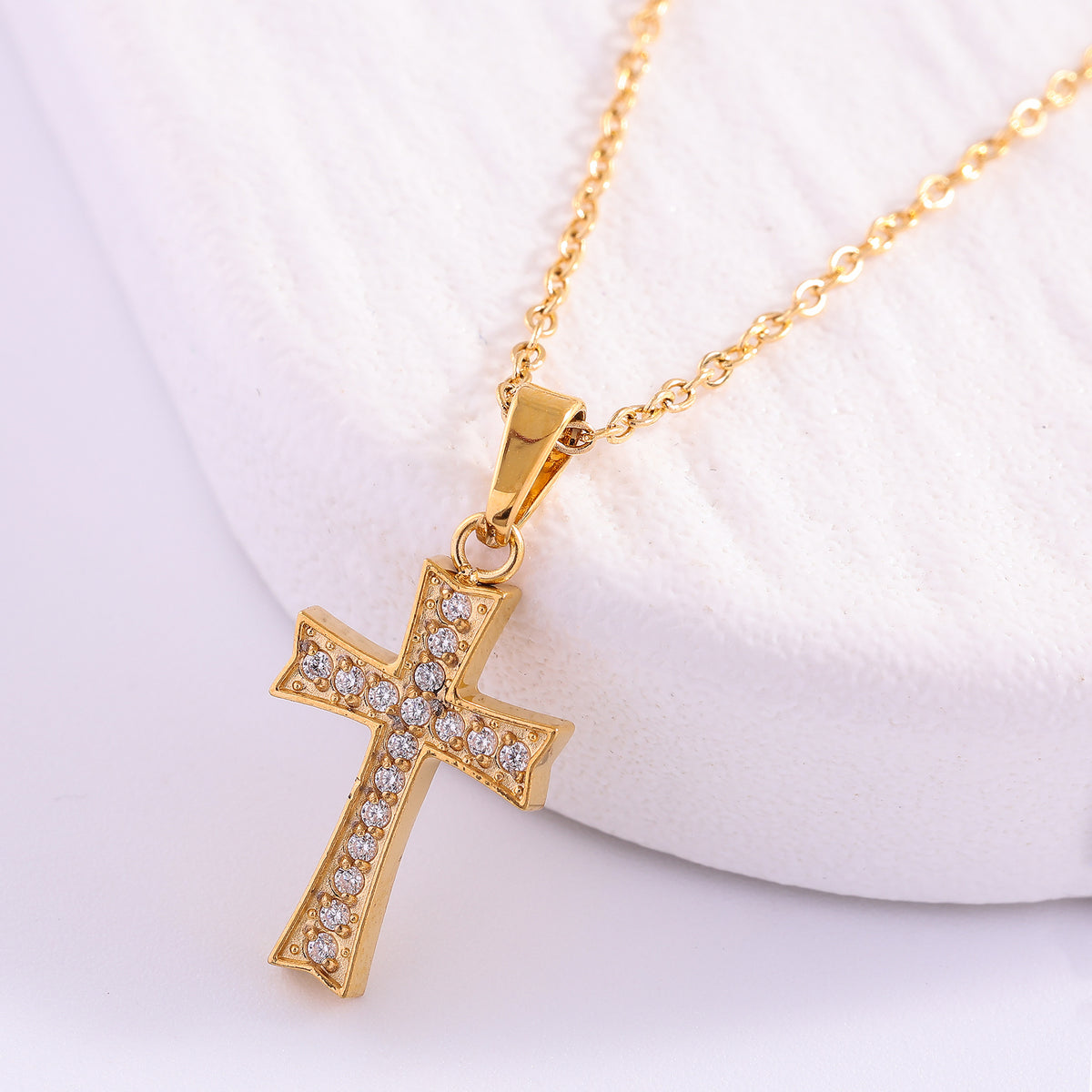 The Gilded Path Stainless Steel Zircon Cross Necklace view 4