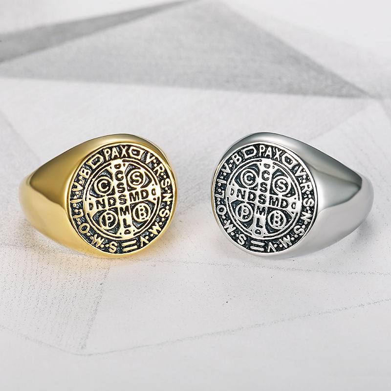 The Sacred Signet Men's Stainless Steel Saint Benedict Ring view 5