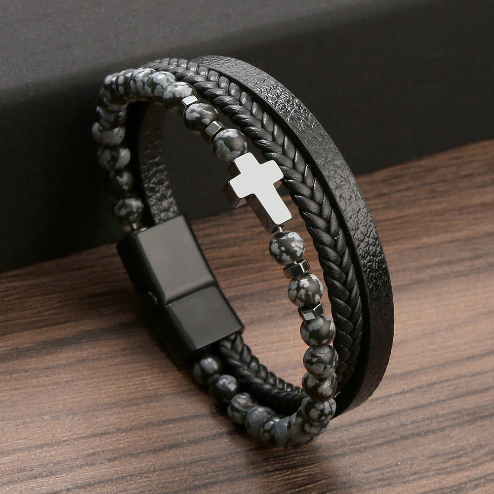 The Faithful Strands Men's natural stone cross bracelet view 7