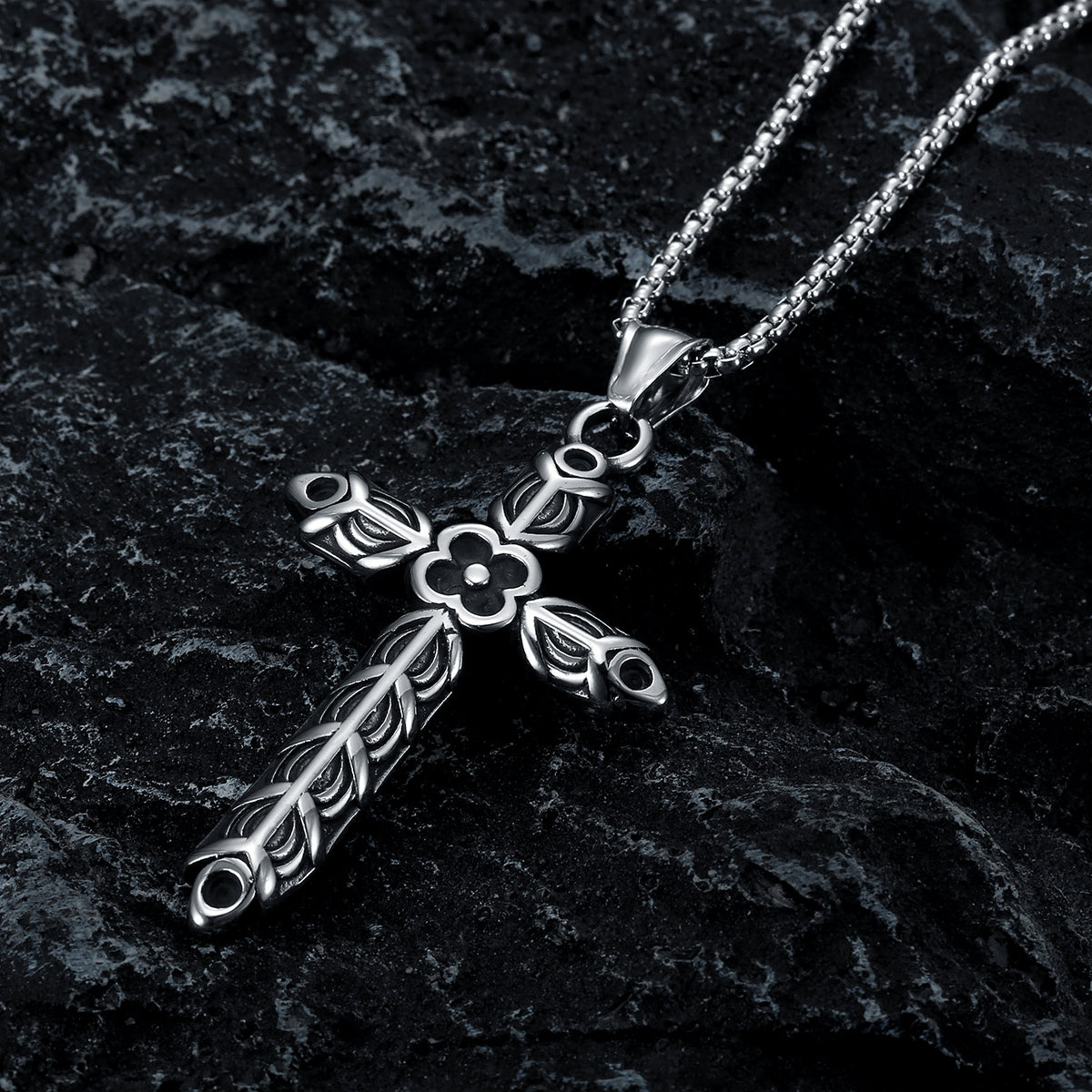 The Floral Cross Stainless Steel Floral Cross Necklace view 5