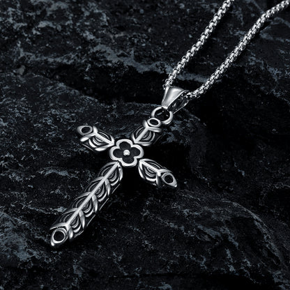The Floral Cross Stainless Steel Floral Cross Necklace view 5