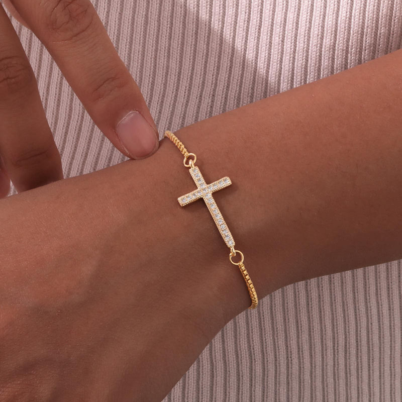 The Celestial Bond - Gold Cross Bracelet
