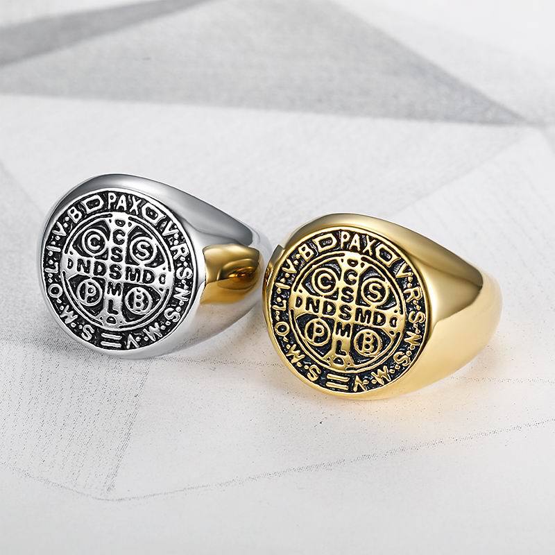 The Sacred Signet Men's Stainless Steel Saint Benedict Ring view 2