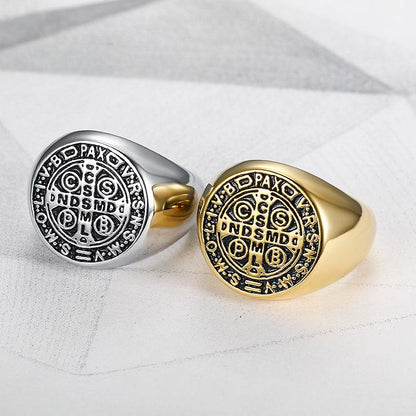 The Sacred Signet Men's Stainless Steel Saint Benedict Ring view 2