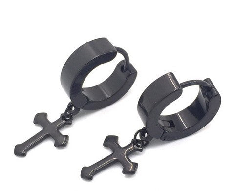 The Midnight Cross Black Stainless Steel Cross Earrings view 8