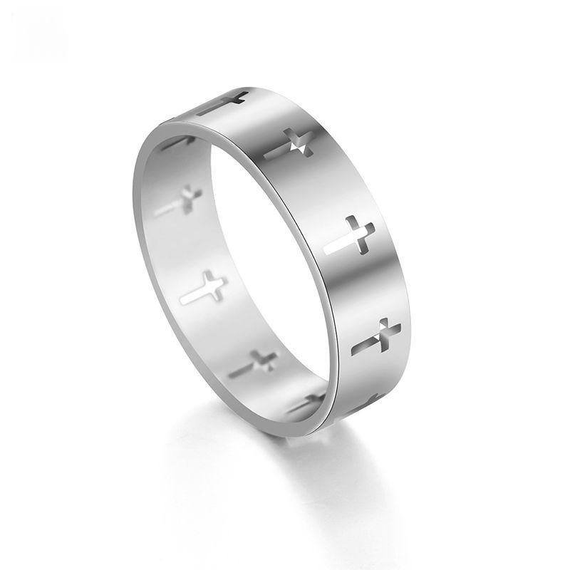 The Reverent Band Stainless Steel Hollow Cross Ring view 5