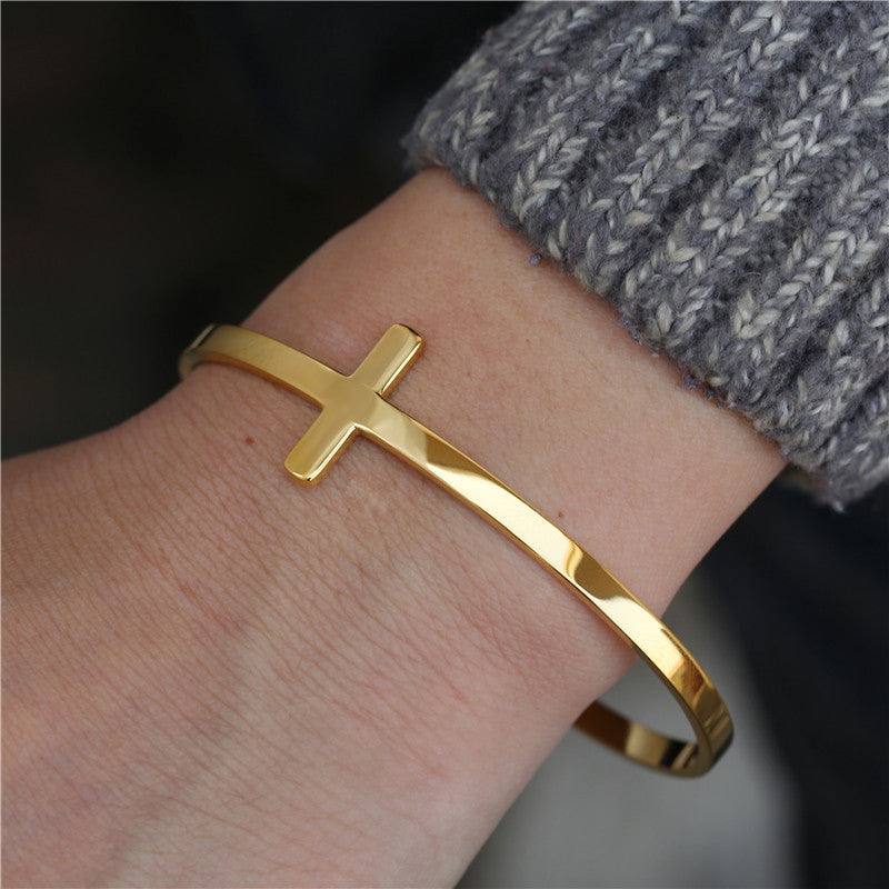 The Gentle Cross Stainless Steel Cross Cuff Bracelet view 4