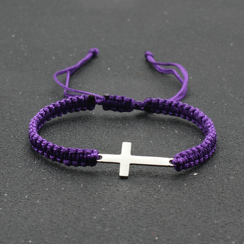 The Woven Devotion Stainless Steel Cross Cord Bracelet view 13