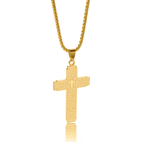 The Engraved Prayer Stainless Steel Lord's Prayer Cross Necklace view 10