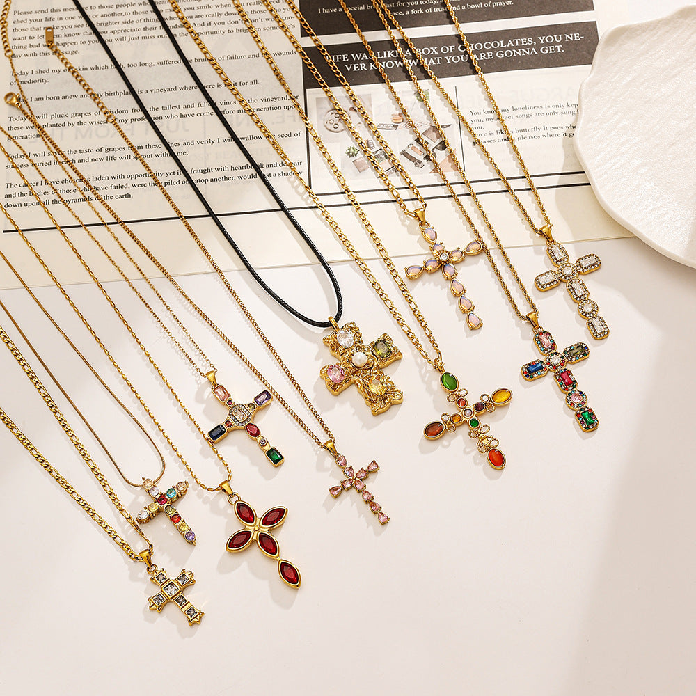 The Adorned Cross Stainless Steel Cross Crystal Necklace