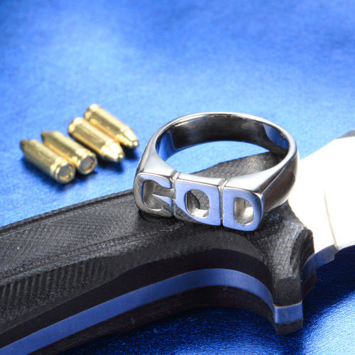 The Sacred Script Stainless Steel GOD Letter Ring view 4