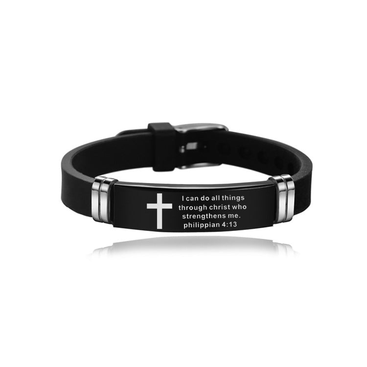 The Scripted Band Stainless Steel Silicone Cross Bracelet view 8