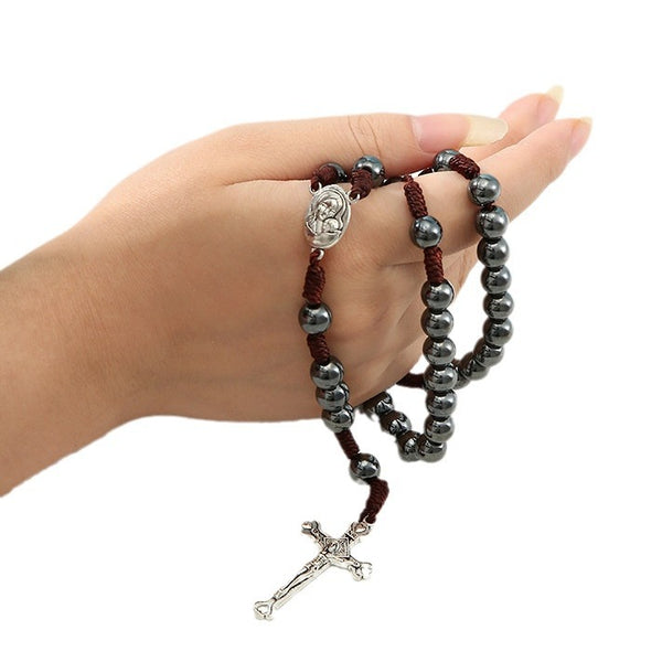 The Devout Rosary Hematite Rosary Cross Necklace
