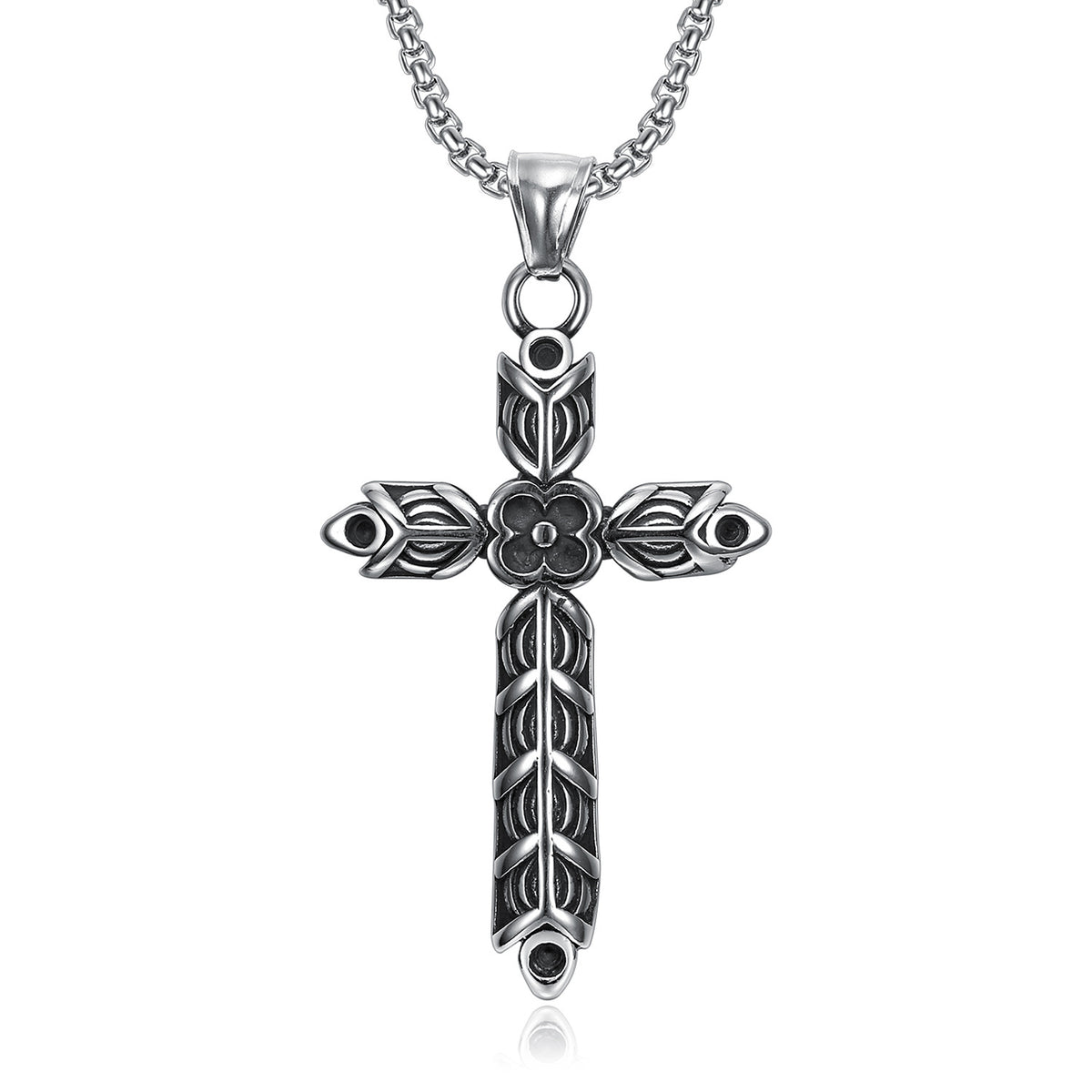 The Floral Cross Stainless Steel Floral Cross Necklace view 2