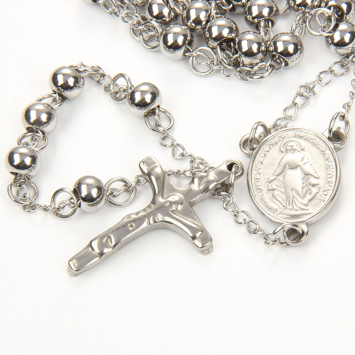 The Prayerful Journey Stainless Steel Rosary Necklace Cross view 3