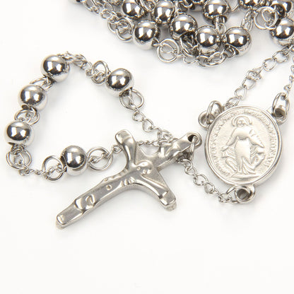 The Prayerful Journey Stainless Steel Rosary Necklace Cross view 3