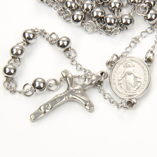 The Prayerful Journey Stainless Steel Rosary Necklace Cross view 3