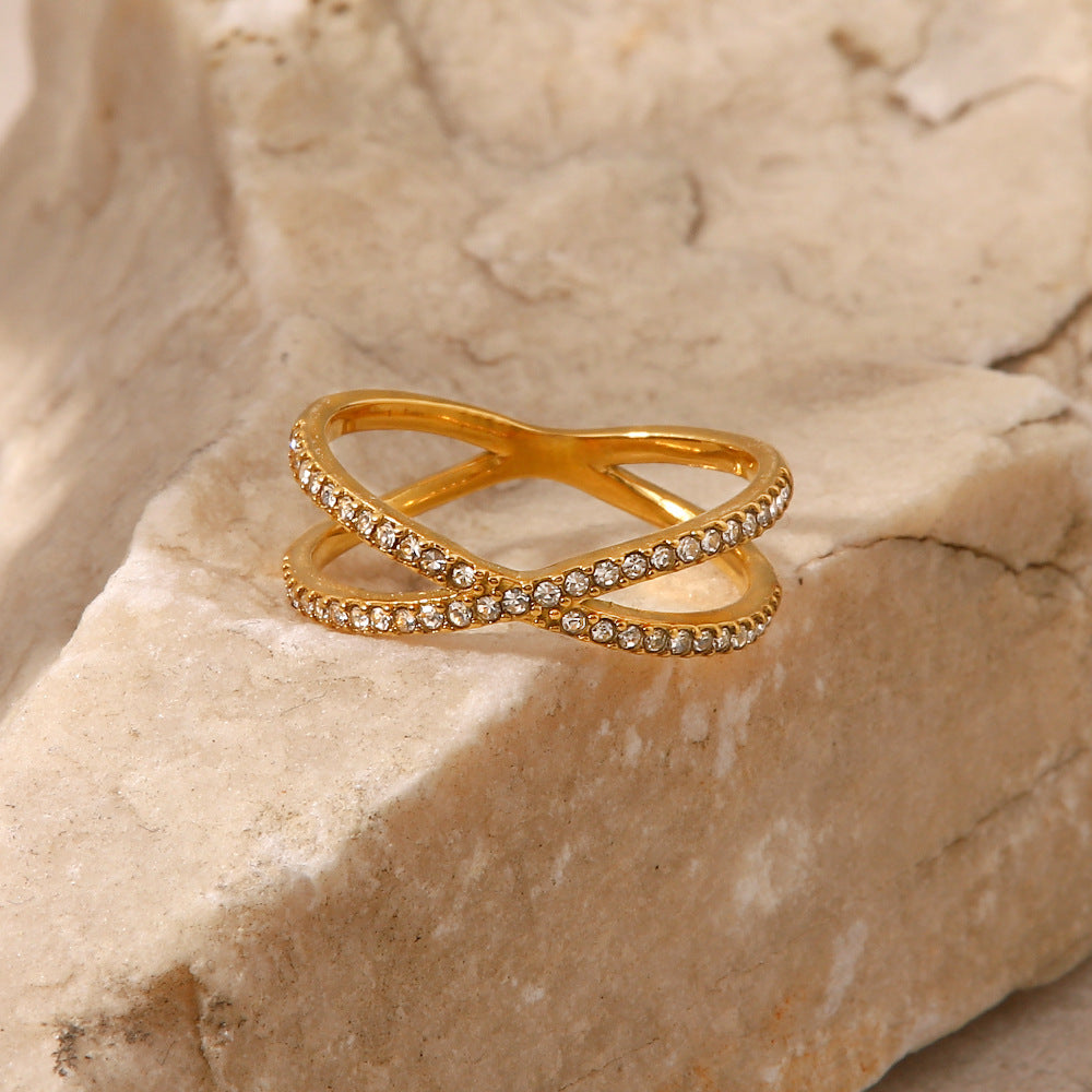 The Intertwined Light Stainless Steel Crystal Criss-Cross Ring view 5