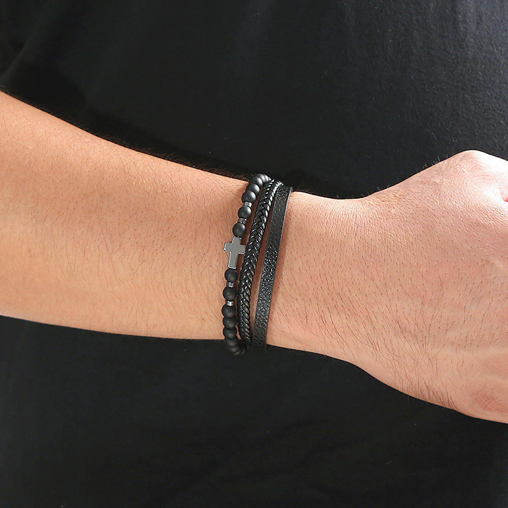 The Faithful Strands Men's natural stone cross bracelet view 6