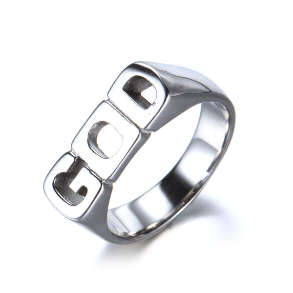 The Sacred Script Stainless Steel GOD Letter Ring [orig]