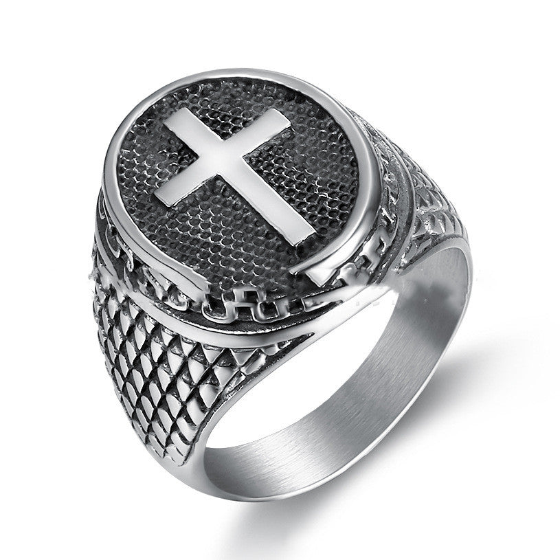 The Enduring Mark Stainless Steel Cross Men's Ring view 6