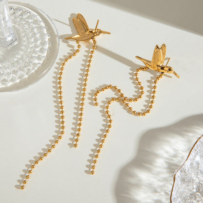 The Golden Flight Stainless Steel Gold Hummingbird Earrings