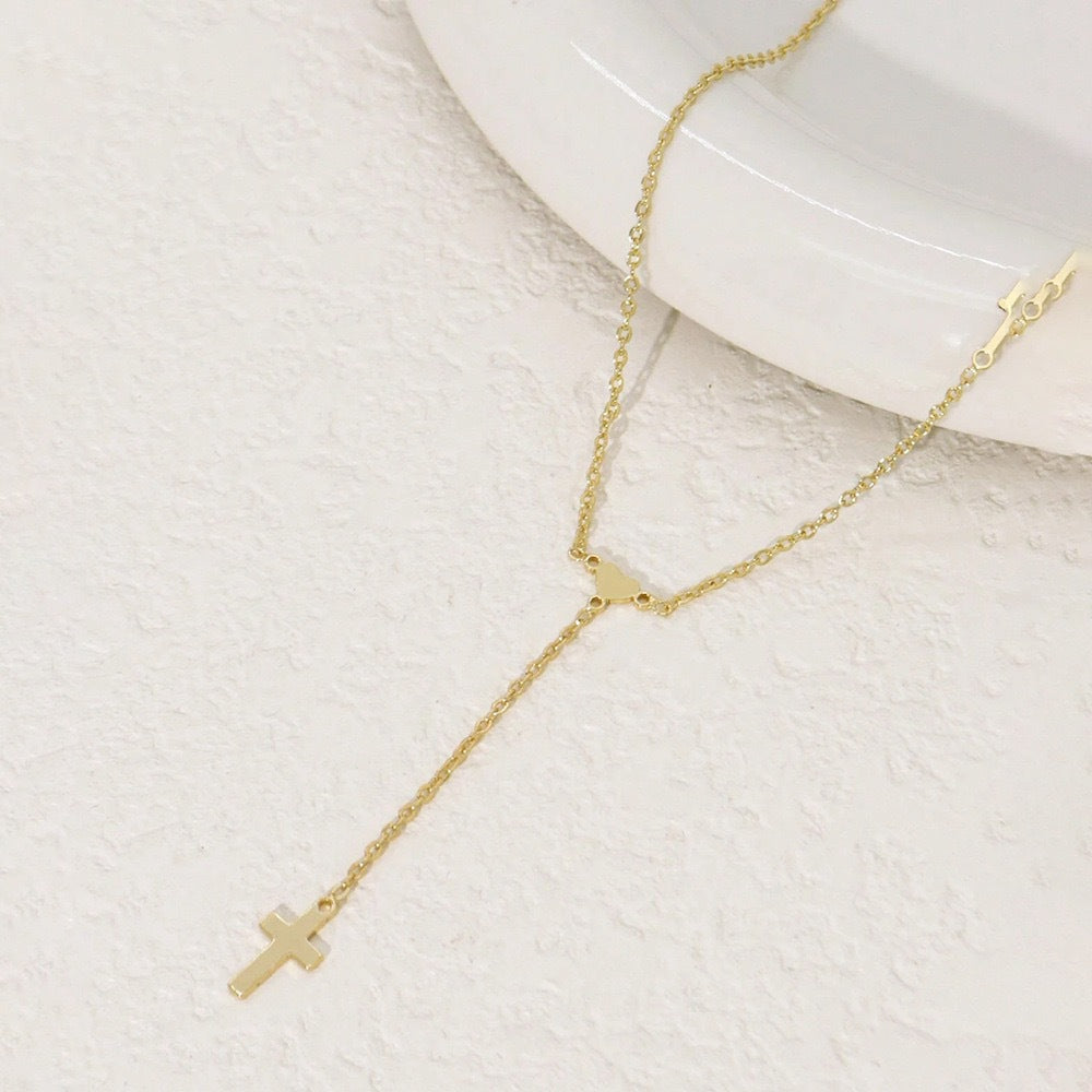 The Graceful Y Stainless Steel Heart Cross Y Necklace