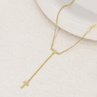 The Graceful Y Stainless Steel Heart Cross Y Necklace
