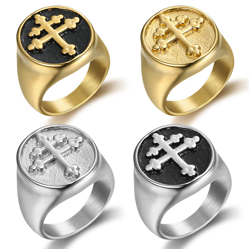 The Steadfast Signet Unisex Lorraine Cross Stainless Steel Ring
