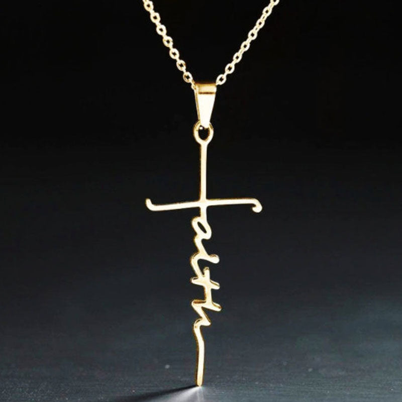 The Scripted Faith Stainless Steel Faith Script Cross Necklace